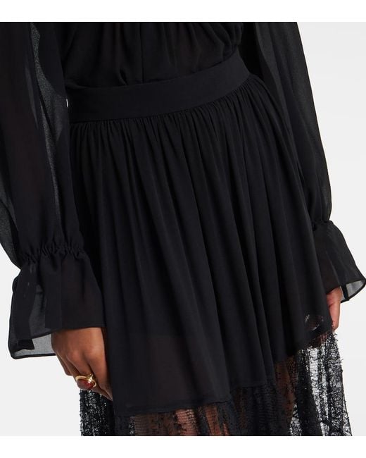 Chloé Black Lace-Trimmed Tiered Silk Maxi Skirt