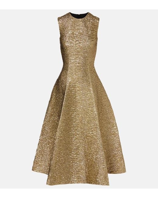 Emilia Wickstead Natural Mara Metallic-Effect Seersucker Midi Dress