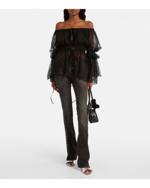 Blumarine Black Low-Rise Slim-Fit Flared Jeans