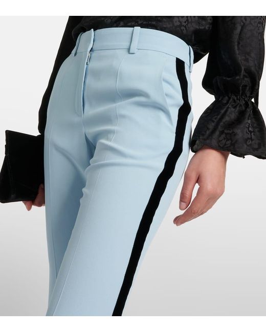 Nina Ricci Blue Velvet-trimmed Cady Flared Pants