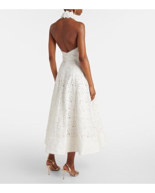 Rebecca Vallance White Bridal Nuvola Embroidered Midi Dress