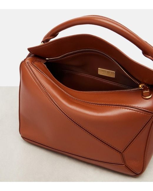 Loewe Brown Featherlight Puzzle Small Leather Top-Handle Bag