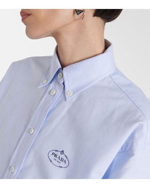 Prada Blue Besticktes Hemd aus Baumwolle