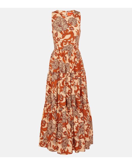 LaDoubleJ Orange Printed Cotton Poplin Maxi Dress