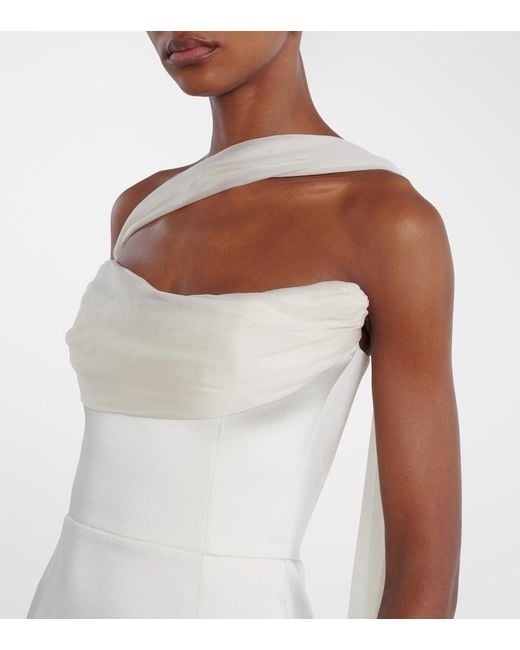 The New Arrivals Ilkyaz Ozel White Julietta Scarf-Detail Silk Gown