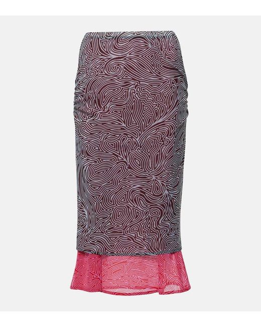 Falda midi de malla plisada estampada Dries Van Noten de color Purple