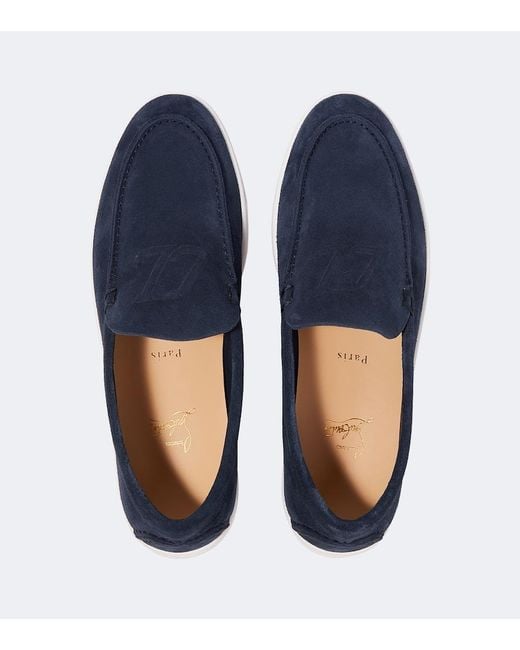 Christian Louboutin Blue Varsiboat Logo-Embossed Leather Boat Shoes for men