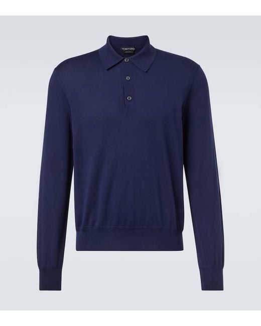 Tom Ford Blue Cotton Polo Sweater for men
