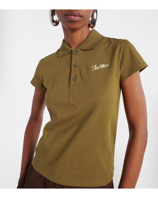 The Attico Green Logo Cropped Cotton Jersey Polo Shirt