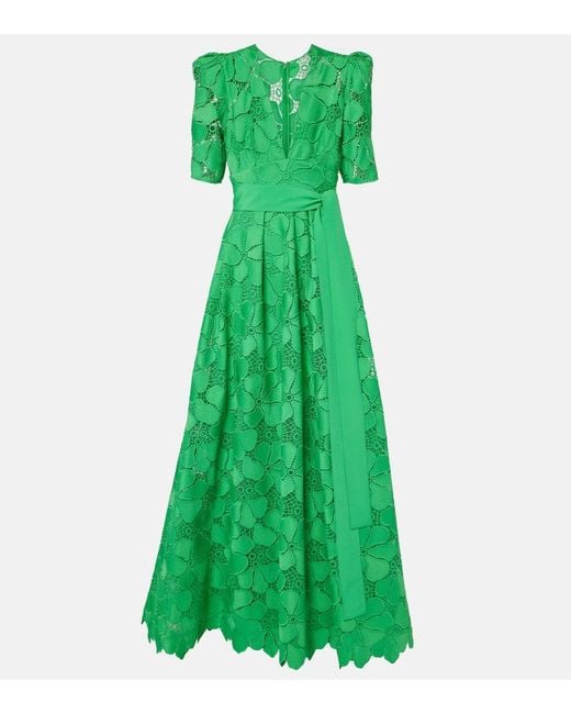 Elie Saab Green Macrame Belted Gown