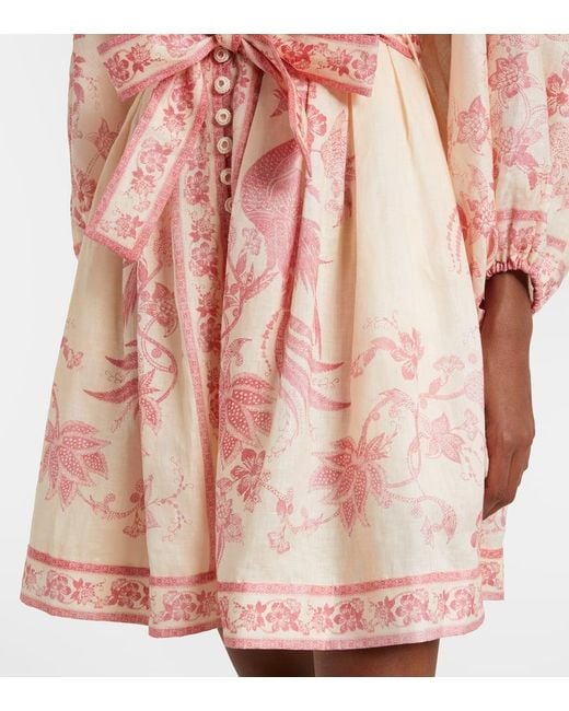 Vestido Corto Lucky De Lino Floral Zimmermann de color Pink