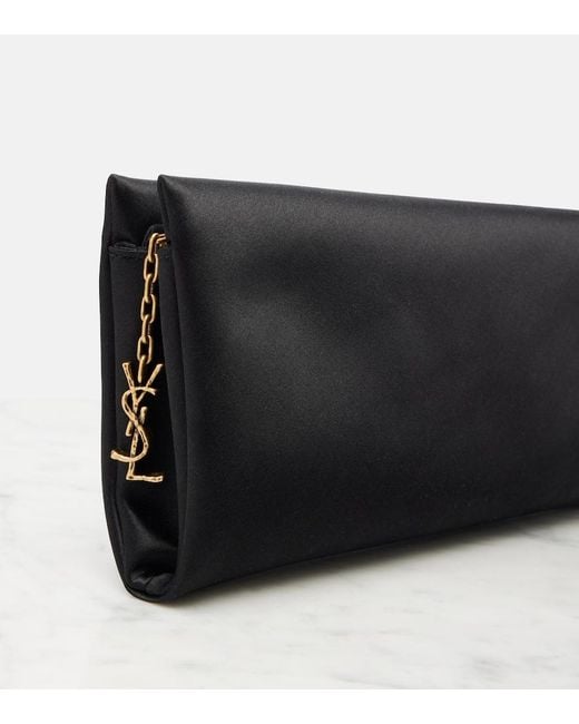 Saint Laurent Black Cassandre Satin Clutch