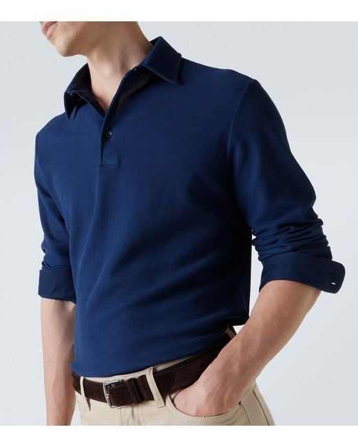 Loro Piana Blue Cotton Pique Polo Shirt for men