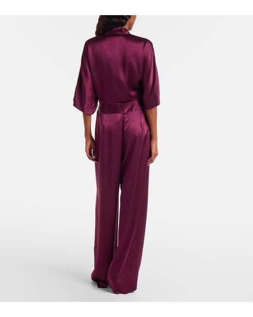 The Sei Purple Cropped Silk Charmeuse Top