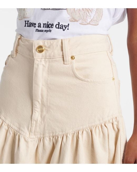 Ganni Natural Broderie Anglaise Gathered Denim Skirt