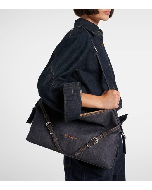 Givenchy Black Voyou Medium Denim Shoulder Bag