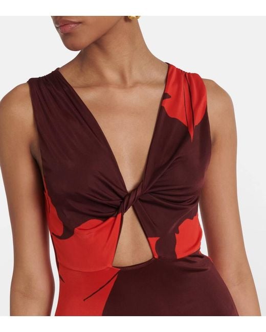 Johanna Ortiz Red Printed Jersey Maxi Dress