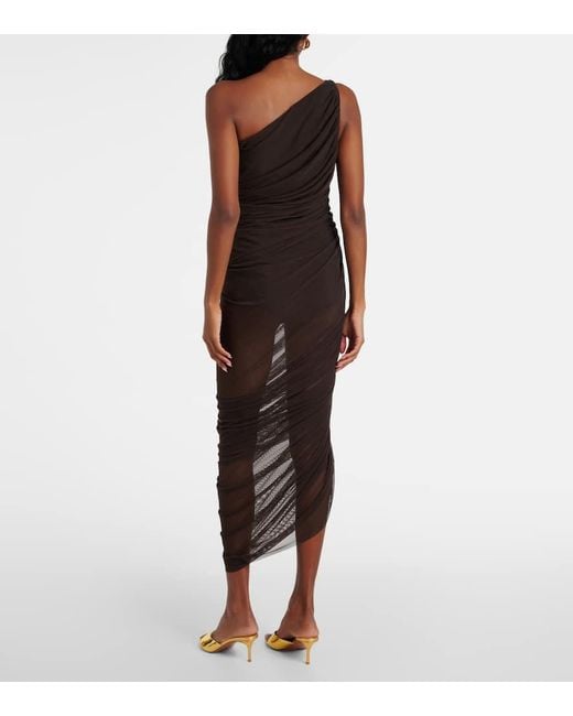 Norma Kamali Brown One-Shoulder-Midikleid Aus Mesh