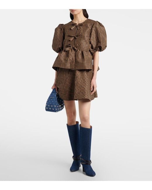 Ganni Blue Kat Denim Knee-High Wedge Boots