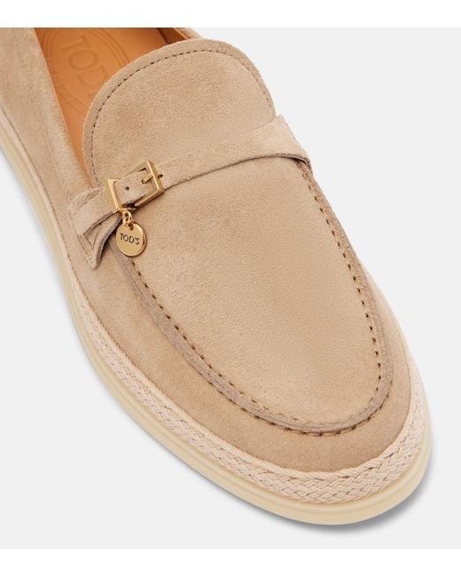 Tod's Natural Raffia-Trimmed Suede Loafers