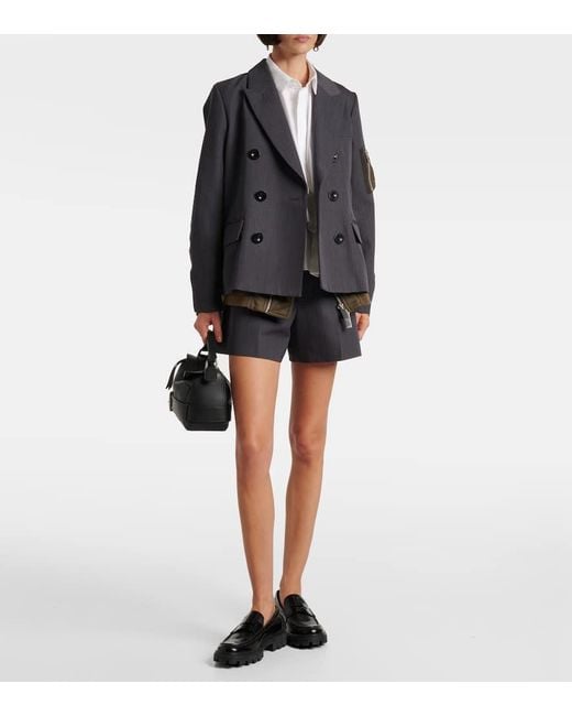 Sacai Gray Paneled Striped Shorts