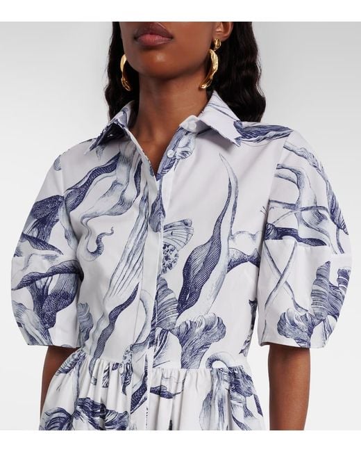 Erdem Blue Floral Cotton Poplin Shirt Dress