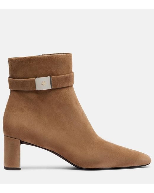 Tory Burch Brown Georgia T Monogram Suede Ankle Boots