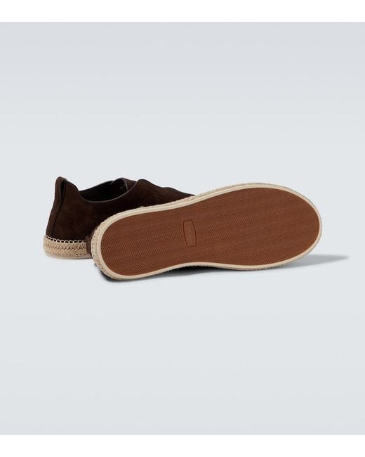 Zegna Brown Triple Stitch Suede Espadrilles for men