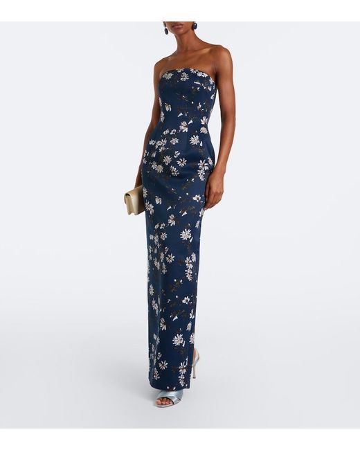 Emilia Wickstead Blue Laelia Floral Bustier Gown