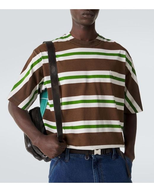 Prada Green Striped Cotton Jersey T-Shirt for men