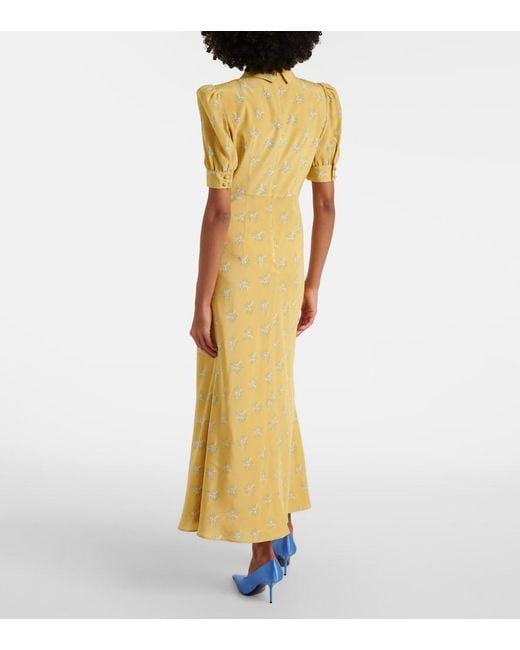 Alessandra Rich Yellow Floral Silk Midi Dress