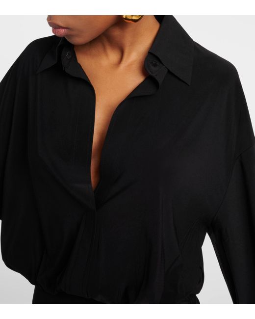 Norma Kamali Black Shirred Jersey Midi Dress
