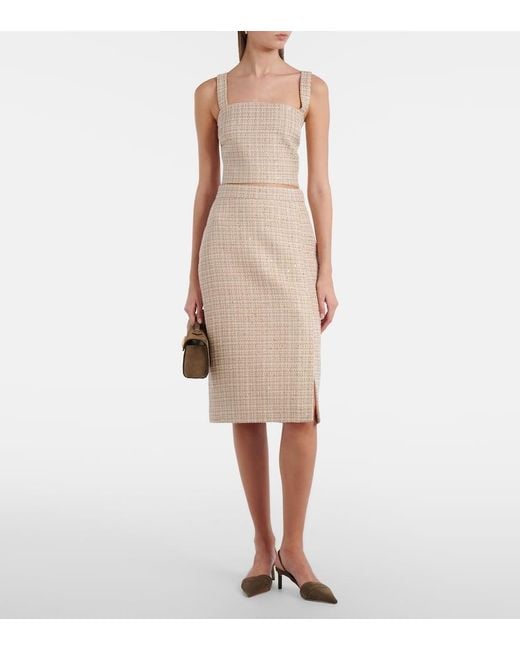 Elie Saab Natural Checked Sequined Tweed Crop Top