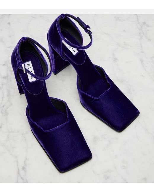 Alaïa Blue Square 90 Velvet Pumps
