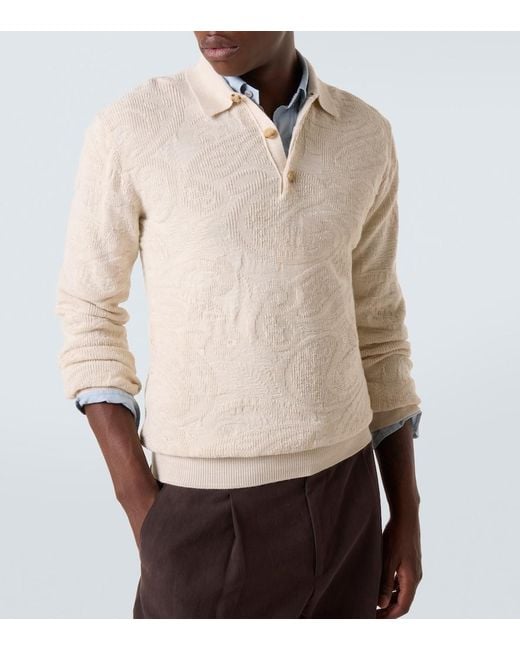 Etro Natural Jacquard Wool-Blend Polo Sweater for men