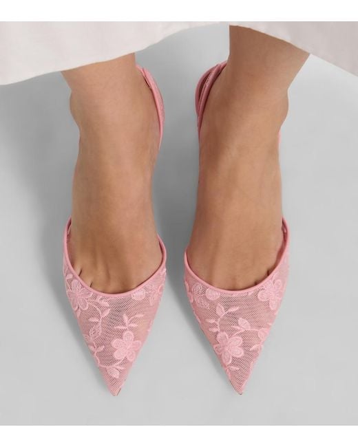 AMINA MUADDI Pink Holli Leather-Trimmed Lace Slingback Pumps