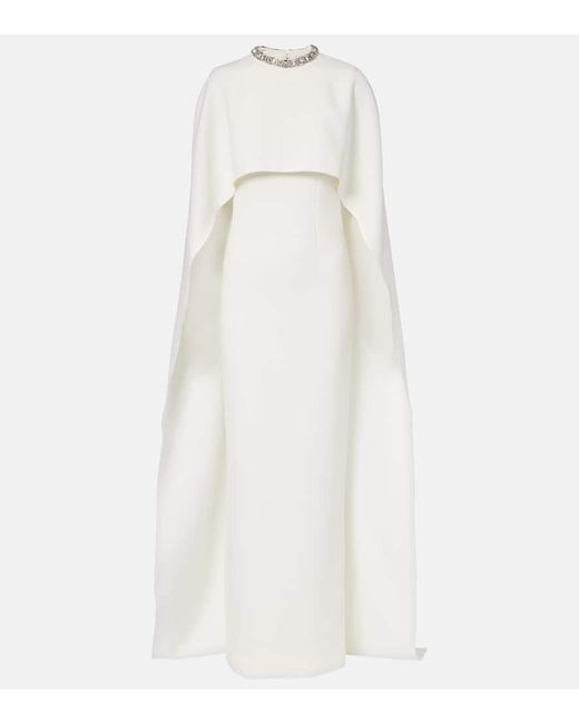 Roland Mouret White Verzierte Robe Aus Crepe Mit Kristallen