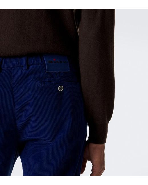 Kiton Blue Cotton Straight Pants for men