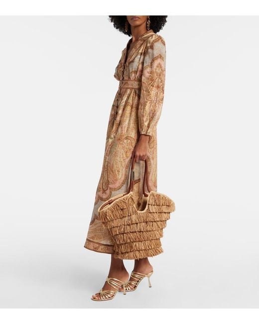 Zimmermann Brown Goldentime Medium Raffia Tote Bag