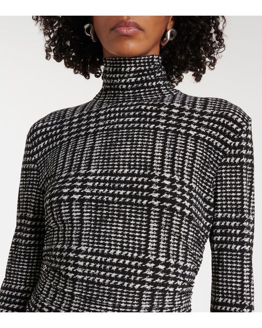Norma Kamali Black Turtleneck Plaid Minidress