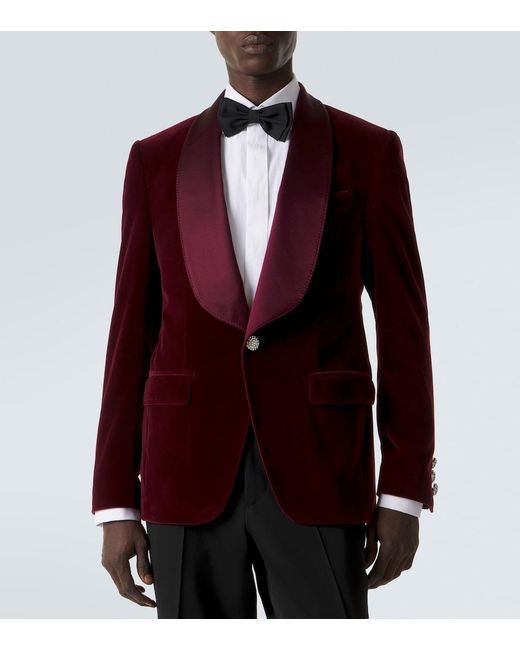 Dolce & Gabbana Red Cotton-Blend Velvet Tuxedo Jacket for men