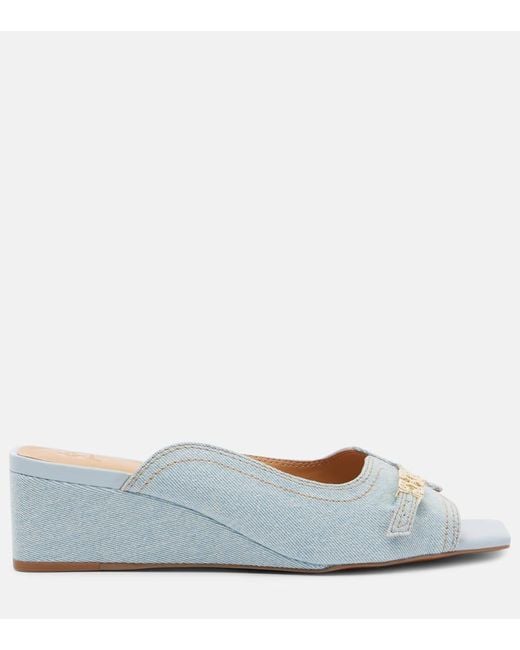 Ganni Blue Wedge-Pantoletten Butterfly Aus Leder