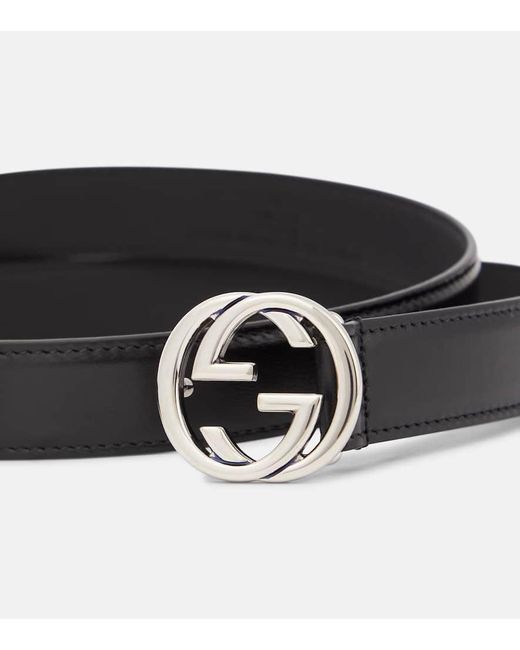 Cinturon de piel con GG Gucci de color Black