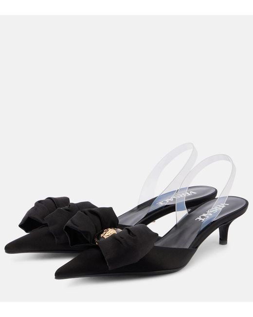 Versace Black Satin Slingback Pumps