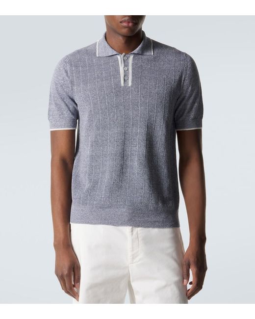 Fedeli Blue Dodo Linen And Cotton Polo Shirt for men