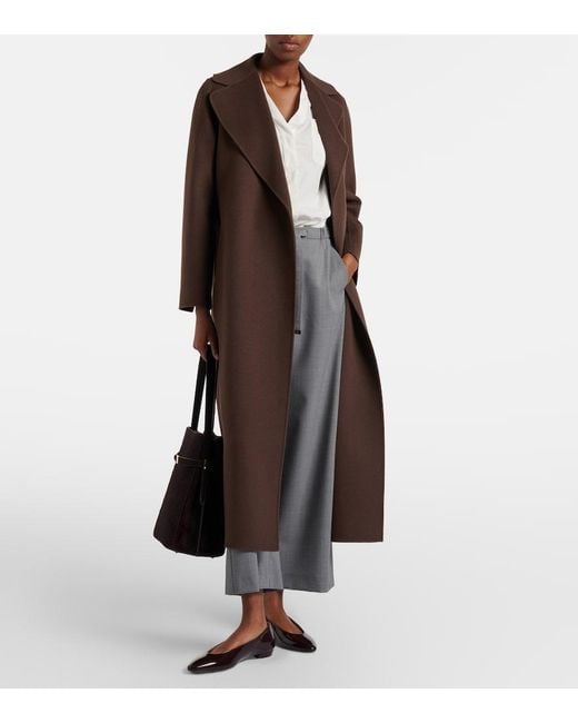 Max Mara Brown Poldo Virgin Wool Wrap Coat