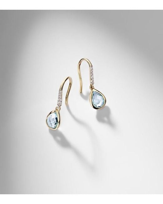 Mateo Blue 14Kt Drop Earrings With Topaz And Diamonds