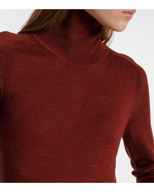 Victoria Beckham Red Turtleneck Wool And Crepe Midi Dress