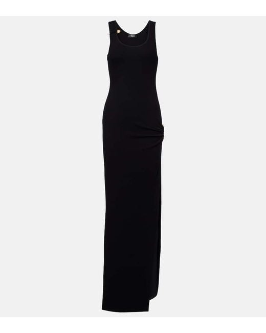 Versace Black Safety Pin Draped Cotton-Blend Maxi Dress