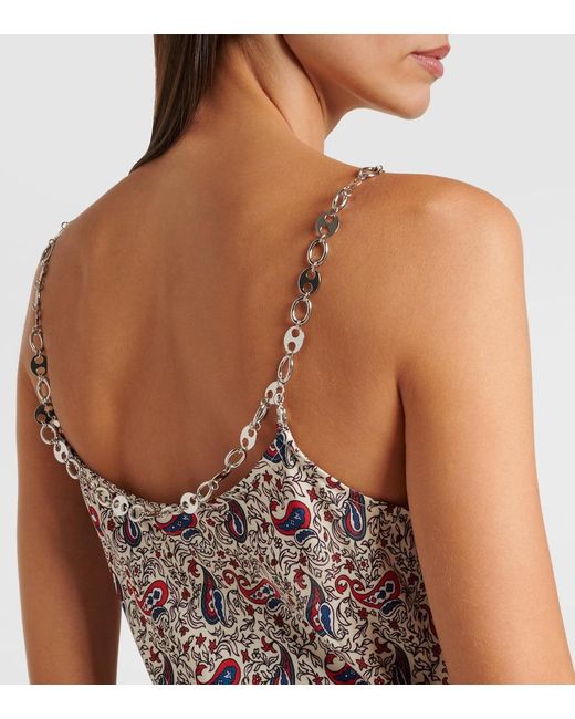 Rabanne Multicolor Paisley Scarf-Detail Satin Slip Dress